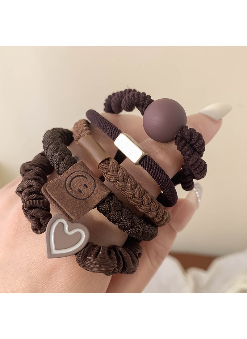 Generic 2023 New Elegant High-end Feel Womens Hair Ties Simple Pullover Hair Bands Elastic Rubber Bands For Women Accessories 1# Brown 5-piece set 