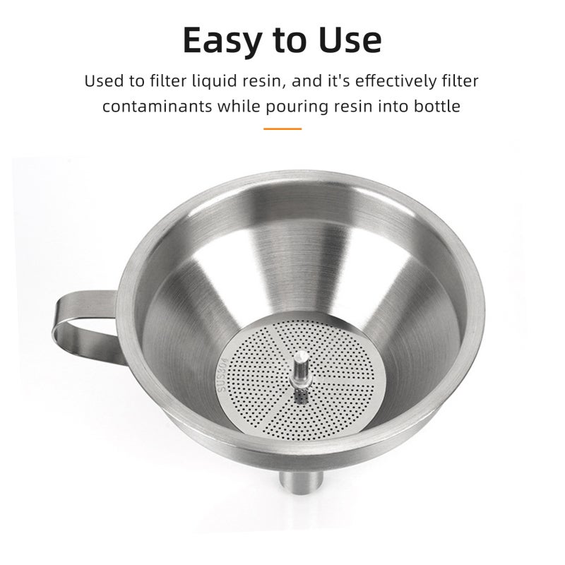 Resin Filter: 1 Set Silver Stainless Steel Funnel With Removable Dense Mesh - Spill-Proof Narrow Stem, Easy To Clean & Portable For 3D Printer Resin, Kitchen Liquid Seasoning Sub-Packaging - Image 4