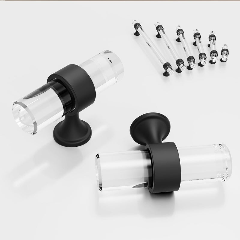 CEYMIO 2 inch 6 Pack Cabinet Handles and Pulls for Cabinets and Drawers Kitchen Bathroom Bedroom Pull Door Handle Single Hole Distance Glass Crystal Knobs Black Matte - Image 2