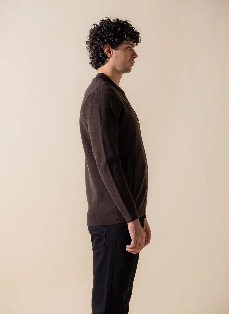 SHAPES Brown FINE KNIT BOMBER JACKET for Men | Best Price UAE