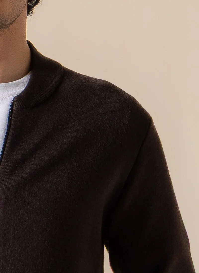 SHAPES Brown FINE KNIT BOMBER JACKET for Men | Best Price UAE