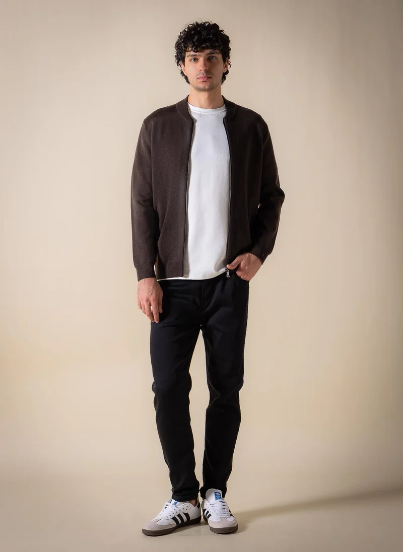 SHAPES Brown FINE KNIT BOMBER JACKET for Men | Best Price UAE