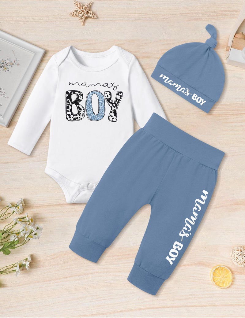 Fommy Baby Boy Clothes 3-6 Months Infant Boy Clothes Long Sleeve Mamas Boy Print Baby Boy Outfit Cute Infant Boy Clothes 3pcs Baby Boy's Clothing Set - Image 4