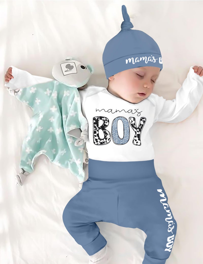 Fommy Baby Boy Clothes 3-6 Months Infant Boy Clothes Long Sleeve Mamas Boy Print Baby Boy Outfit Cute Infant Boy Clothes 3pcs Baby Boy's Clothing Set - Image 3