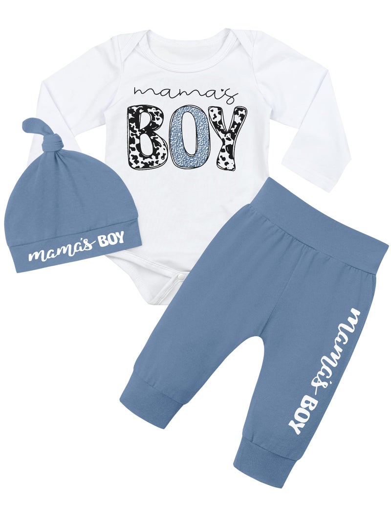 Fommy Baby Boy Clothes 3-6 Months Infant Boy Clothes Long Sleeve Mamas Boy Print Baby Boy Outfit Cute Infant Boy Clothes 3pcs Baby Boy's Clothing Set - Image 1