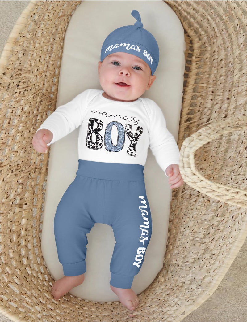 Fommy Baby Boy Clothes 3-6 Months Infant Boy Clothes Long Sleeve Mamas Boy Print Baby Boy Outfit Cute Infant Boy Clothes 3pcs Baby Boy's Clothing Set - Image 2