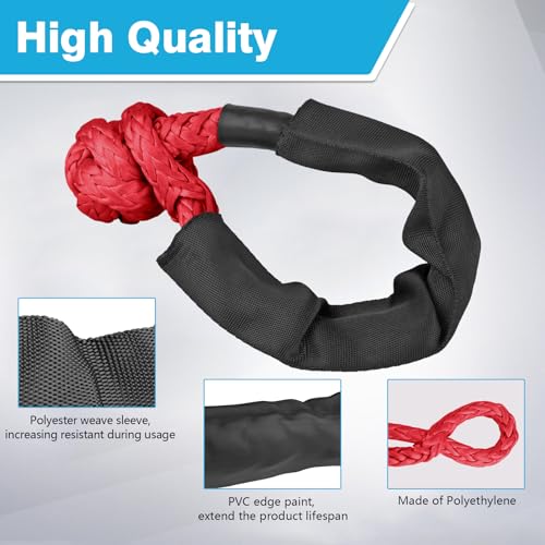 ZAMLIE 2 Pack Red Soft Shackle 57,000 LBS Breaking Strength 1/2 inch X 22 inch with Protective Sleeve for Off-Road Sailing Trucks 4x4 UTV Synthetic Road Recovery Rope Soft Shackle for Recovery - Image 5
