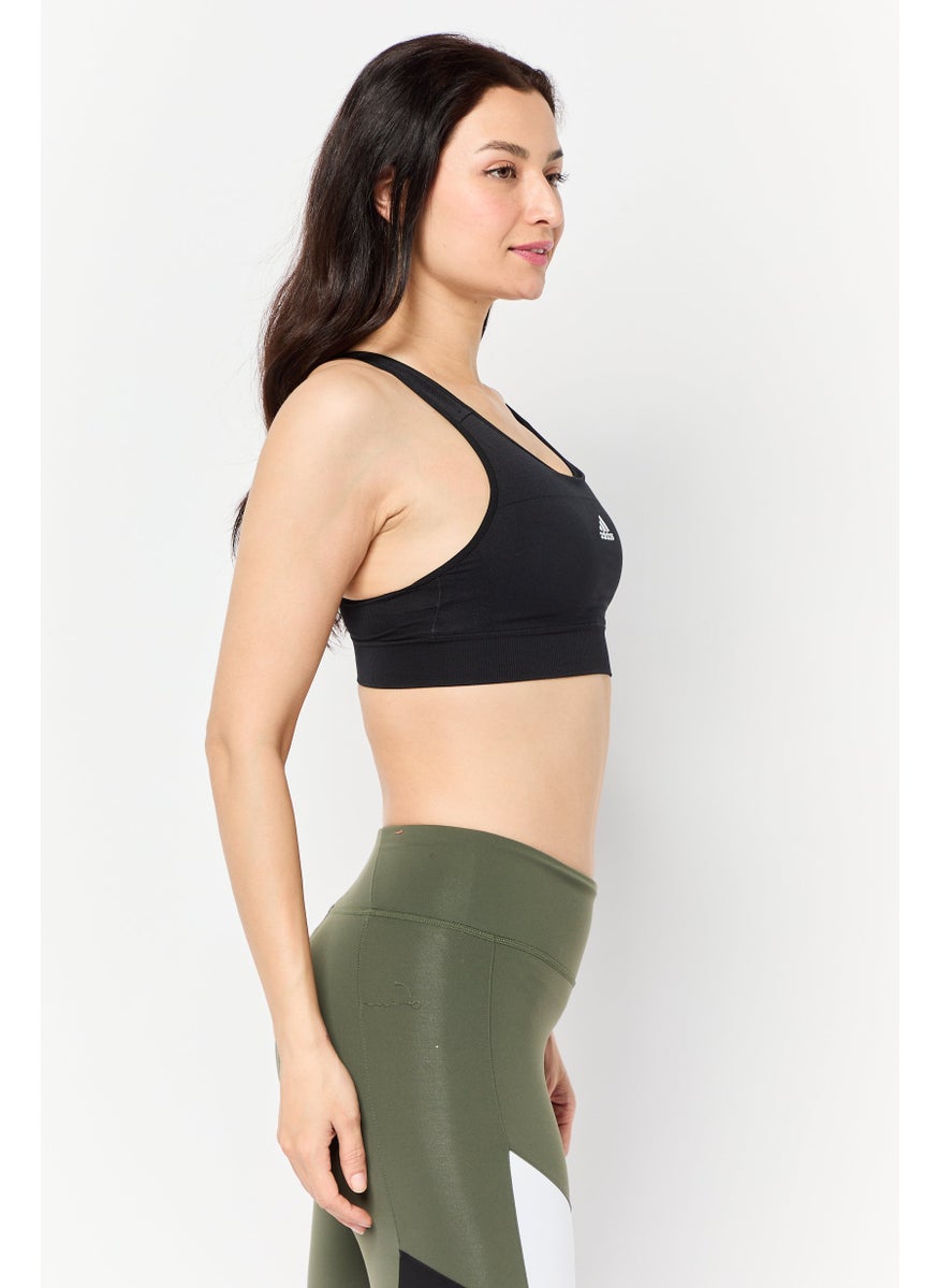 Adidas - Women Brand Logo Padded Sports Bra, Black - Image 1