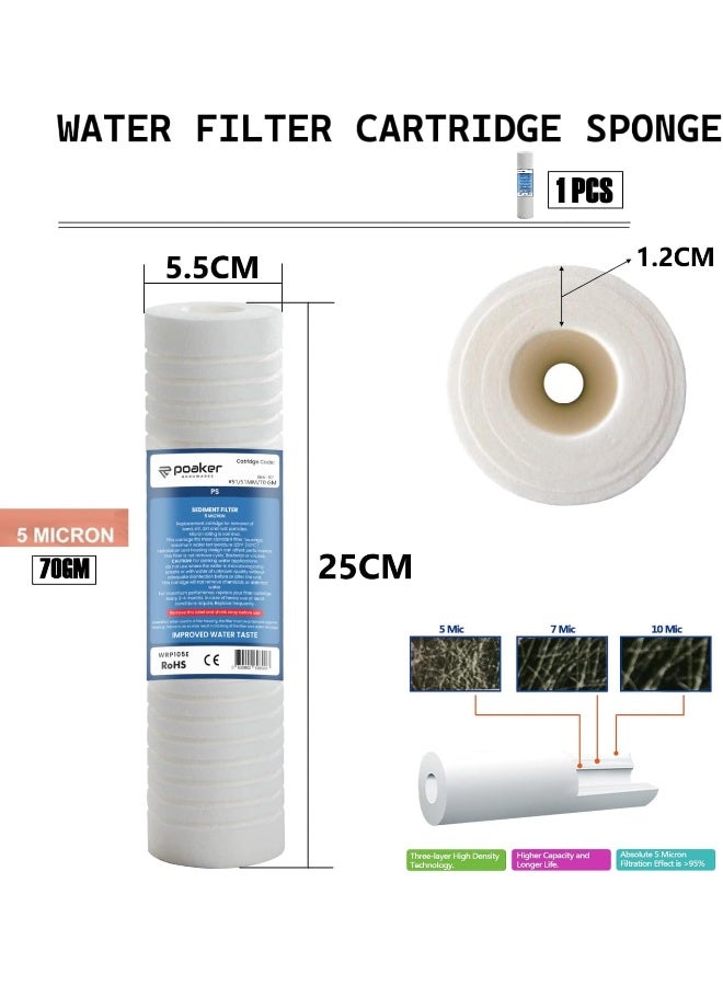 Poaker 10" Polypropylene Cotton Sponge Replacement Cartridges - Universal Pre-filter Yarn Sediment for Standard RO Systems (SPONGE 70 GRAM, 1) - Image 2