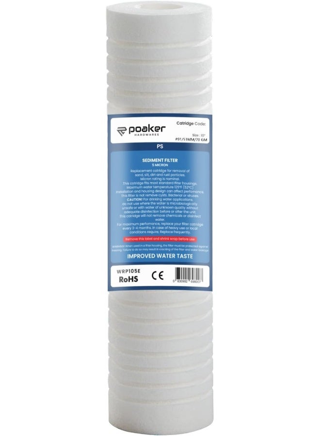 Poaker 10" Polypropylene Cotton Sponge Replacement Cartridges - Universal Pre-filter Yarn Sediment for Standard RO Systems (SPONGE 70 GRAM, 1) - Image 1