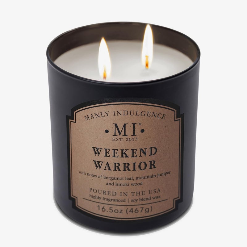 Manly Indulgence Weekend Warrior Scented Jar Candle, 2 Cotton Wicks, Premium Soy Blend White Wax, 60 hr Burn, Matte Black Jar Candle for Home and Men, 16.5 oz - USA Poured - Image 3