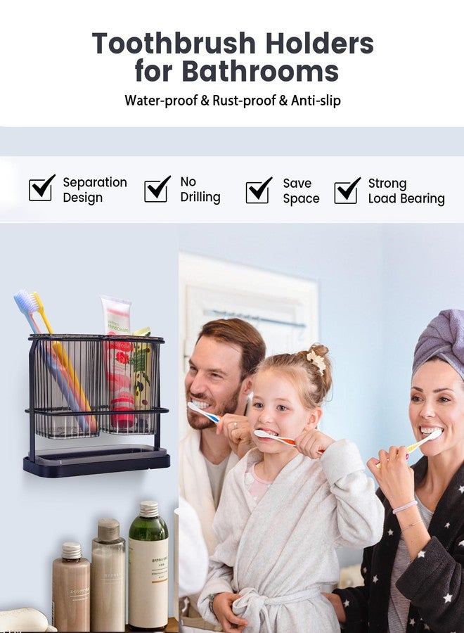 KONE Black Toothbrush Holders for Bathrooms, 2 Cups Toothbrush Holders Wall Mounted, Dry & Wet Separation, Bathroom Organizers and Storage, Bathroom Toothbrush Holder Set for Family Kids - Image 3