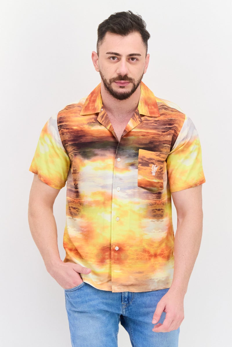 HUF Men Regular Fit Tie Dye Short Sleeves Casual Shirt, Gold Combo - Image 1