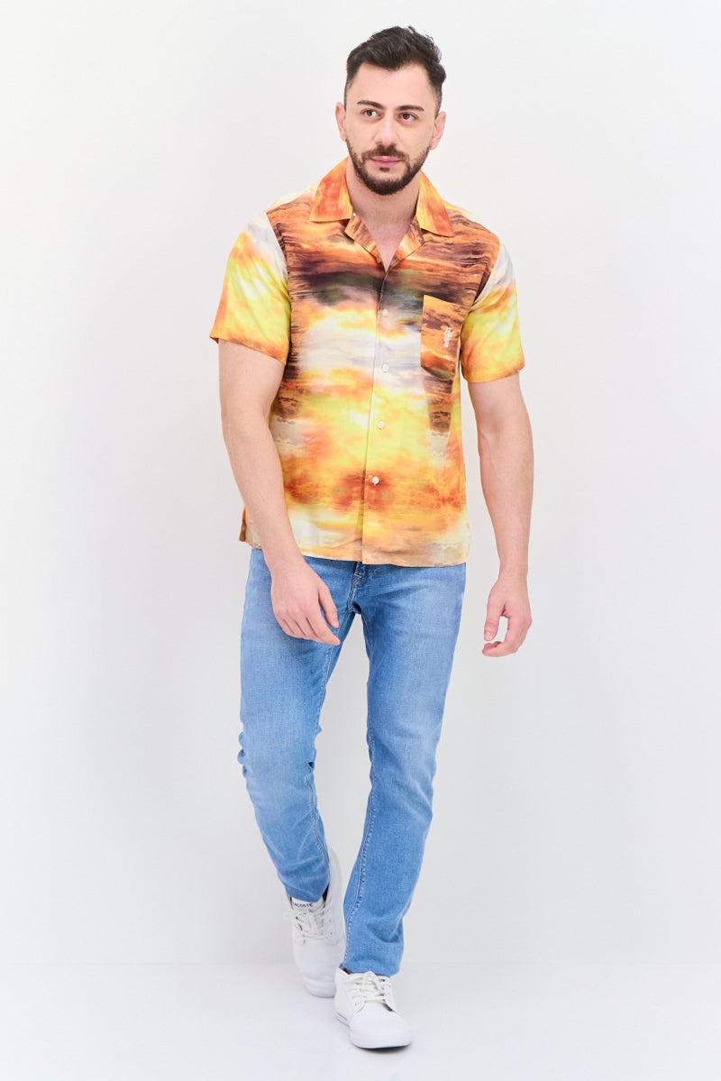 HUF Men Regular Fit Tie Dye Short Sleeves Casual Shirt, Gold Combo - Image 2