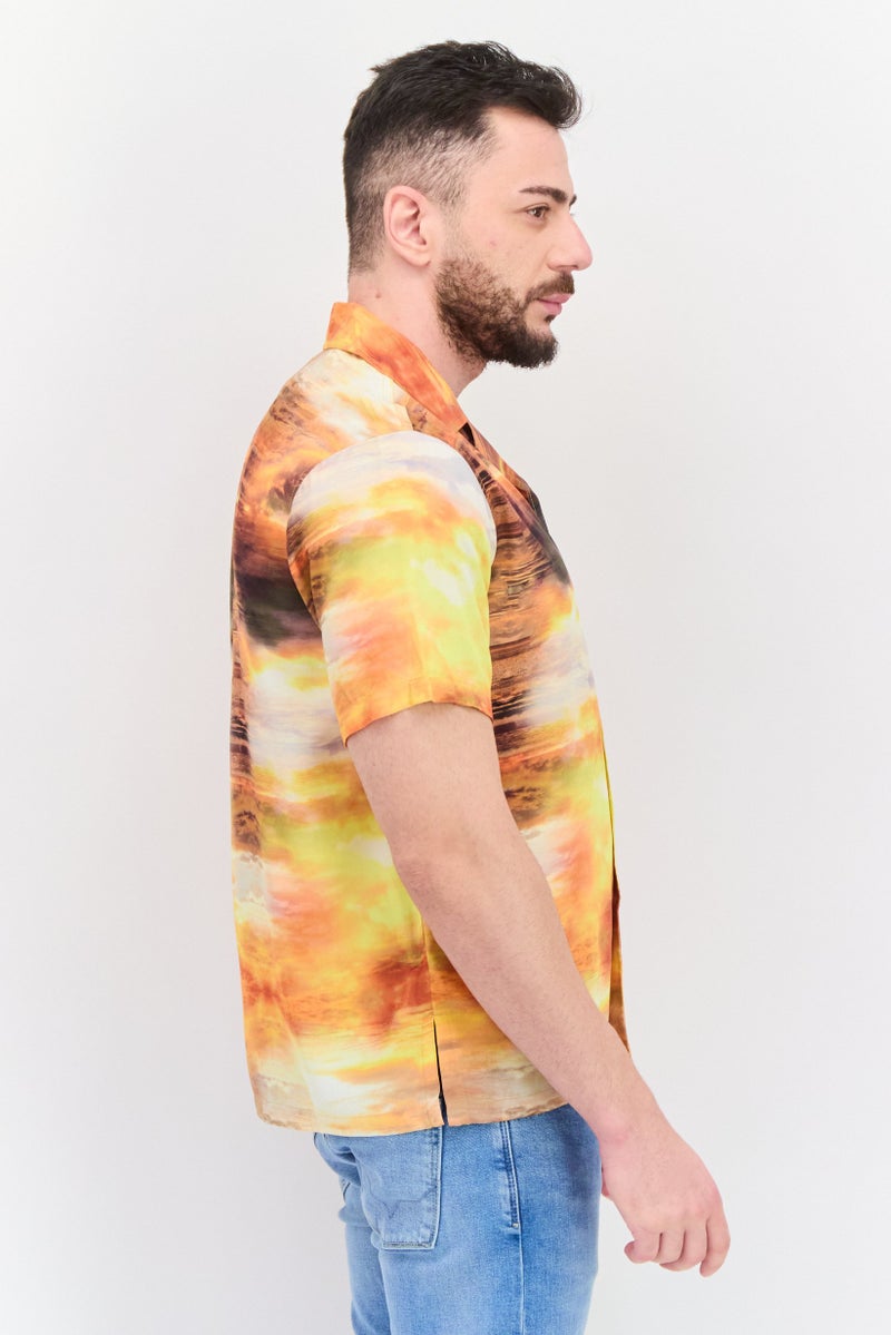 HUF Men Regular Fit Tie Dye Short Sleeves Casual Shirt, Gold Combo - Image 4