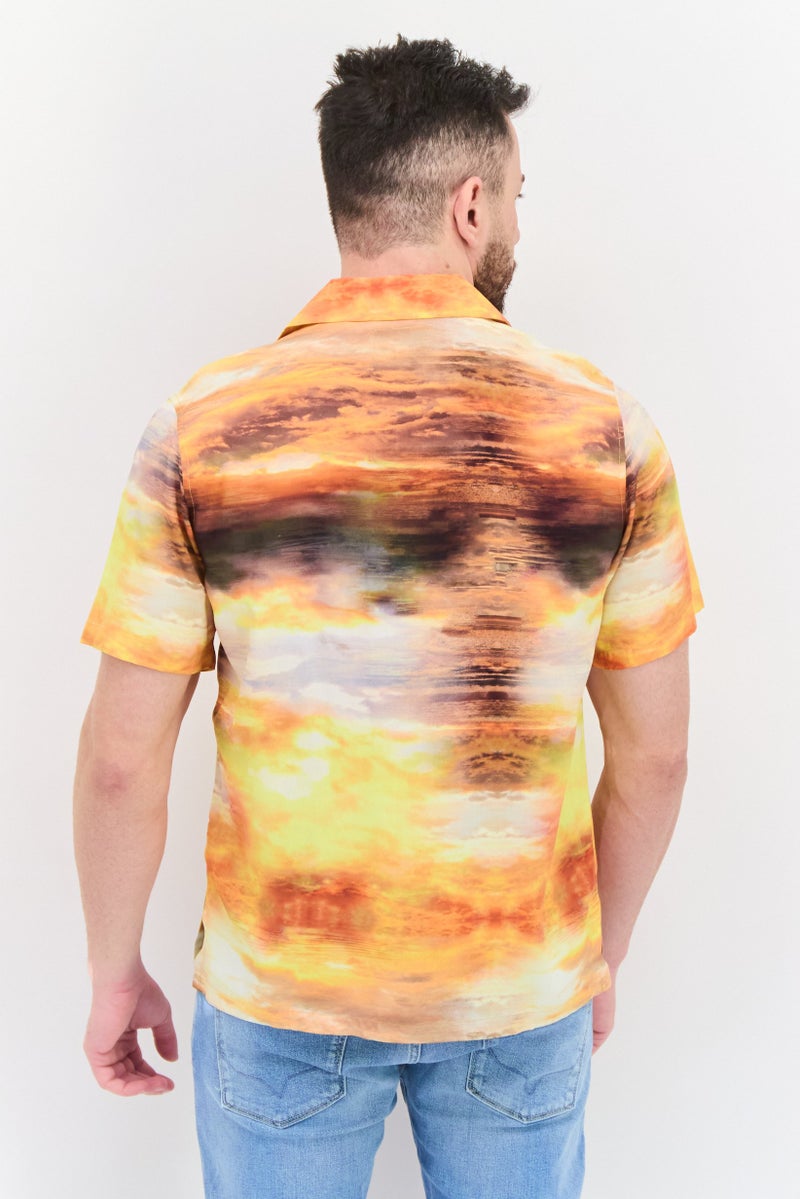 HUF Men Regular Fit Tie Dye Short Sleeves Casual Shirt, Gold Combo - Image 3