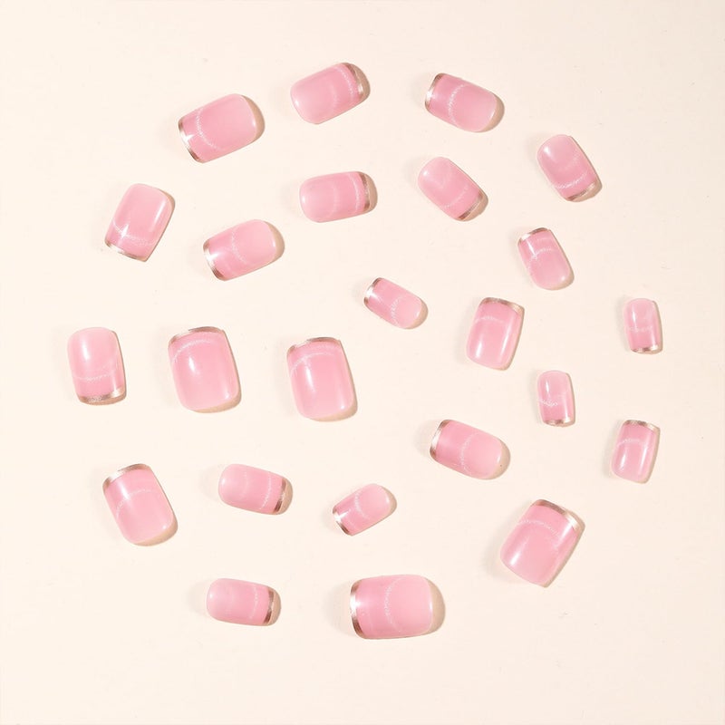 Vopintpy Nude Pink Press on Nails Short Square Fake Nails with French Tip Acrylic Glue on Nail Glossy Full Cover Artificial Stick on Nail for Women DIY Manicure - Image 2
