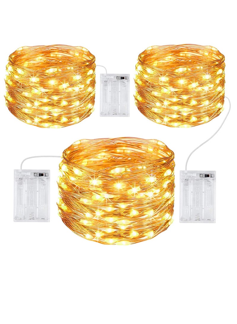 PAMEER 2-Set Fairy String Lights 10Mtr 33ft 100 LEDs Warm White AA Battery Operated LED Strips for Christmas EID Ramadan Diwali Wedding Birthday Party Home Decoration Single Mode Battery Box Button ON OFF  - Image 1