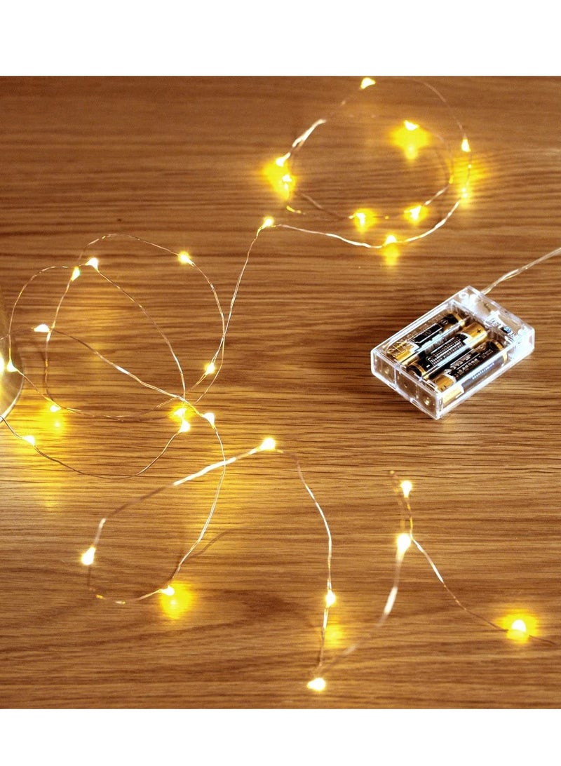 PAMEER 2-Set Fairy String Lights 10Mtr 33ft 100 LEDs Warm White AA Battery Operated LED Strips for Christmas EID Ramadan Diwali Wedding Birthday Party Home Decoration Single Mode Battery Box Button ON OFF  - Image 3