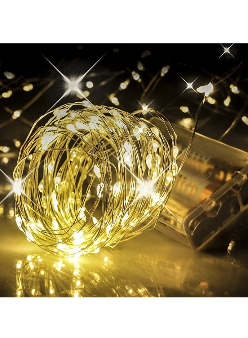 PAMEER 2-Set Fairy String Lights 10Mtr 33ft 100 LEDs Warm White AA Battery Operated LED Strips for Christmas EID Ramadan Diwali Wedding Birthday Party Home Decoration Single Mode Battery Box Button ON OFF  - Image 2