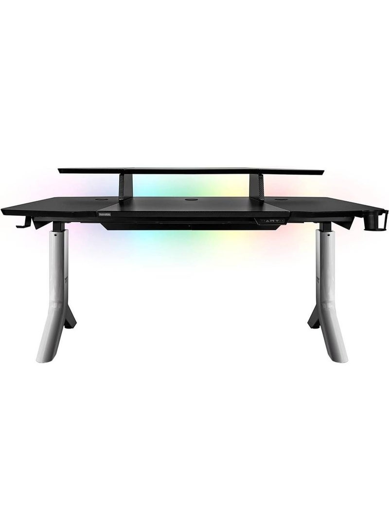 ثيرمال تيك مكتب الألعاب الذكي ARGENT P900 - تصميم ستوديو إف. إيه. بورشه، قابل لتعديل الارتفاع كهربائياً من 70 إلى 100 سم، مقاوم للصدمات، يتحمل وزنًا يصل إلى 150 كجم، إضاءة RGB LED، 4 إعدادات ذاكرة مسبقة، تحكم عبر Wi-Fi وتطبيق، إدارة الكابلات، سطح مكتب من MDF مقاوم للخدش | GGD-ARG-BKEIRX-01 - Image 2