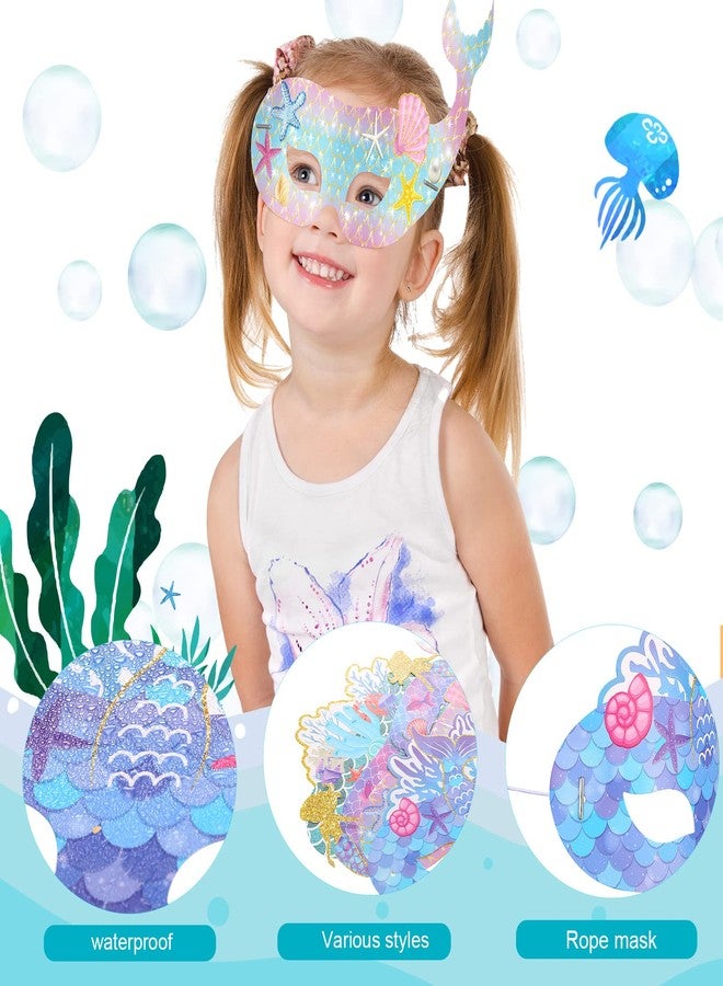 Minatee 24 Pieces Mermaid Party Favors Paper Mermaid Mask for Kids Under the Sea Ocean Decorations Kids Cosplay Party Supplies Girls Birthday Favors - Image 3