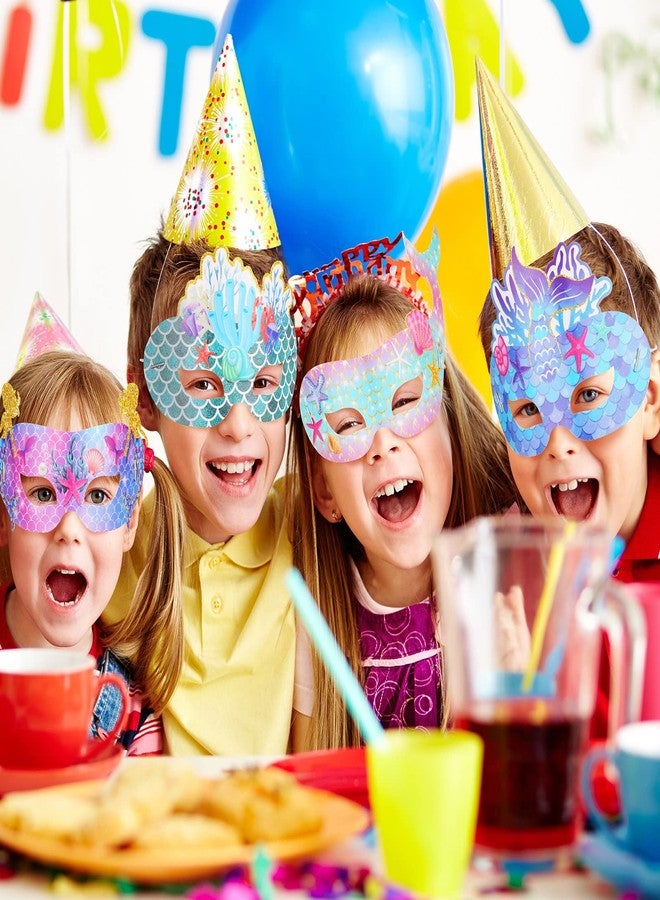Minatee 24 Pieces Mermaid Party Favors Paper Mermaid Mask for Kids Under the Sea Ocean Decorations Kids Cosplay Party Supplies Girls Birthday Favors - Image 5