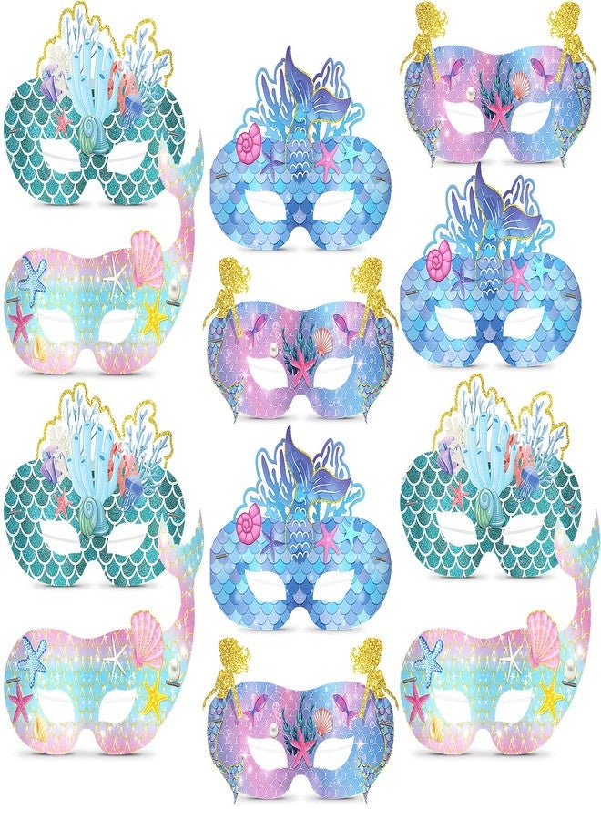 Minatee 24 Pieces Mermaid Party Favors Paper Mermaid Mask for Kids Under the Sea Ocean Decorations Kids Cosplay Party Supplies Girls Birthday Favors - Image 1