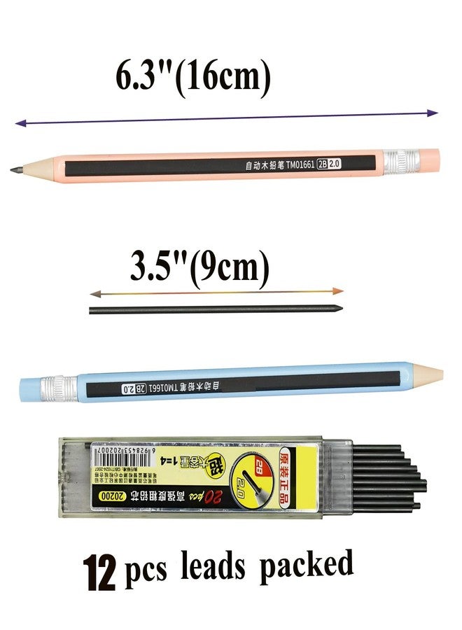 Lopenle mechanical pencils (wood like) 12-Pack Colorful Wood-Imitating Automatic Pencils 2.0mm, 2B Lead, with Built-in Sharpener (6 Assorted Colors) + 10 Extra Refill Leads - Image 4