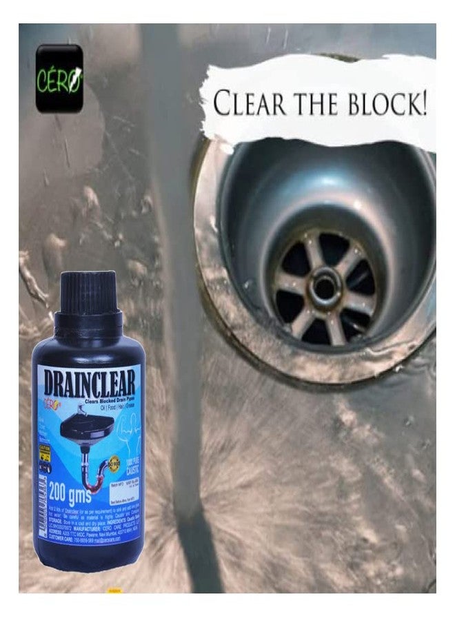 CERO ® DRAINCLEAR (DRY POWDER Removes Clogs, Blockages in Washbasin, Septic Tank, Sinks, Pipes within 30 mins.Drain expert | Sink cleaner| Toilet Cleaner (180g - Image 4