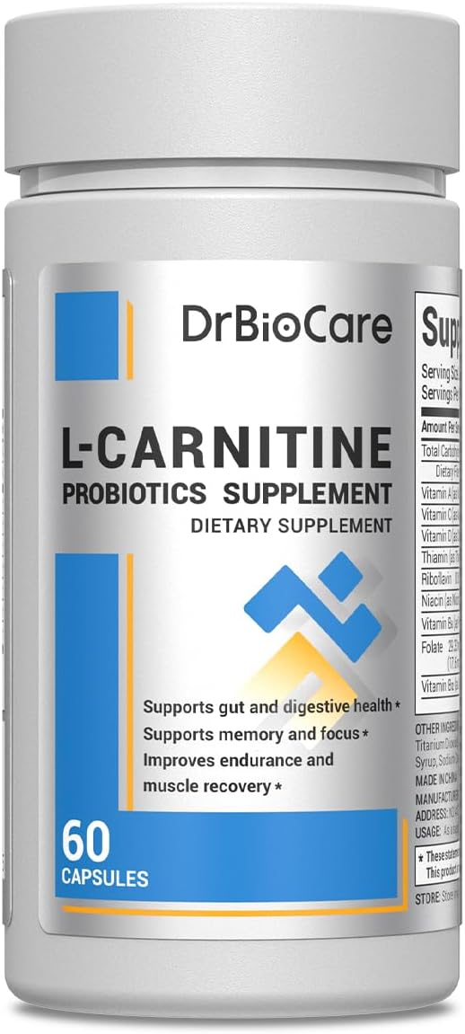 DrBioCare LCarnitine Probiotics Supplement Contains LCarnitine Probiotics Green Coffee Powder Yerha Mate Extract Garcinia Cambogia Extract Vitamin B Complex Vitamin A Vitamin C 60 Capsules - Image 1