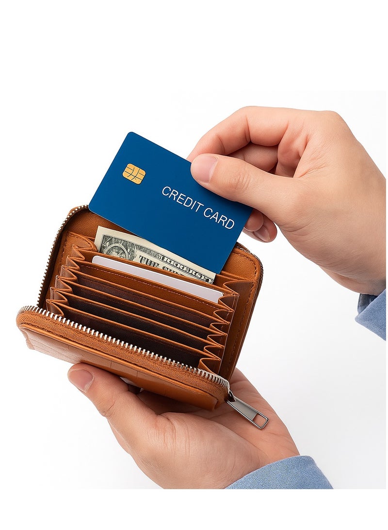 Horse Leather Card Holder with Zipper - Modern Design - Havana - Image 3