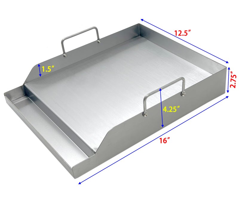 Direct Store Parts DS125 Stainless Steel BBQ Cooking Griddle, Universal Flat Top Griddle with 2 Handles for Most Gas Grills, W12.5"×D16"×H2.75", Heavy Duty Stainless Steel Griddle 1PC, Small Size - Image 2