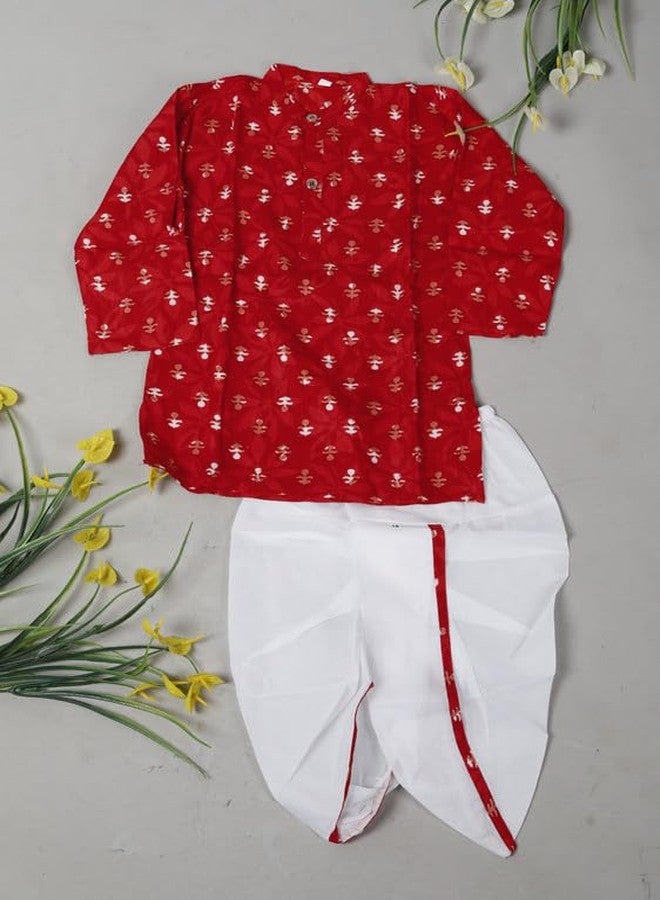 LITTLE DREAMS Baby Boy Dhoti Rayon Kurta Set(Red-12) - Image 5