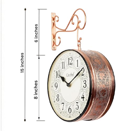 CRAFTEL Double Sided Station Wall Clock Multi-Layer Electroplated | English Roman Numerals | Aluminum Matte-Finish Dial Brass Body | Dial - 8 Inches, Rose Gold | 365 Days Warranty - Image 3