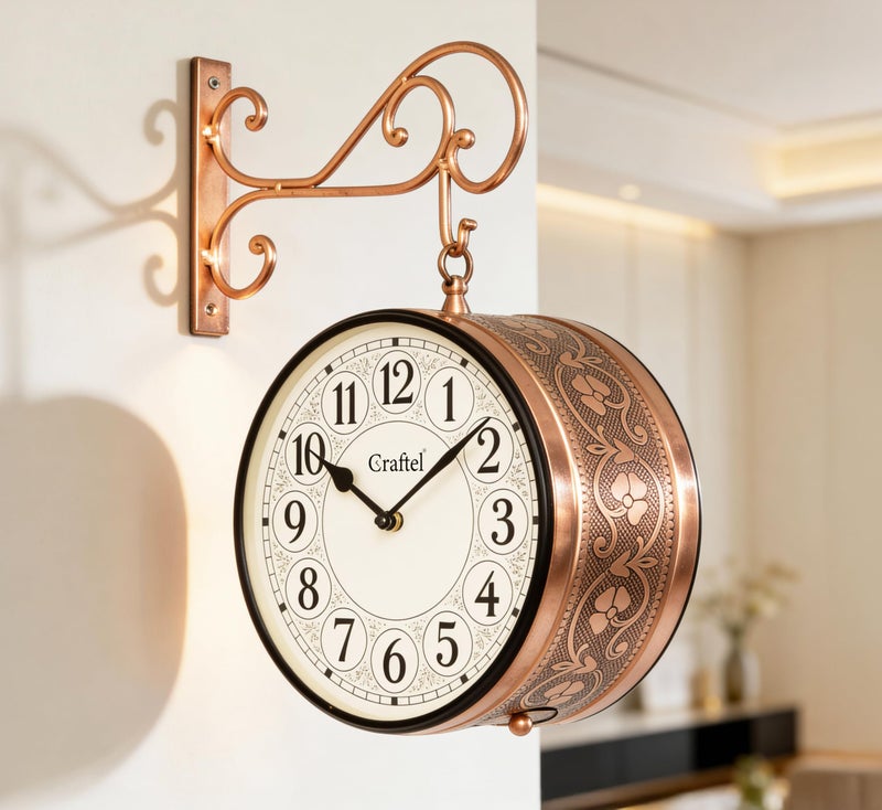 CRAFTEL Double Sided Station Wall Clock Multi-Layer Electroplated | English Roman Numerals | Aluminum Matte-Finish Dial Brass Body | Dial - 8 Inches, Rose Gold | 365 Days Warranty - Image 1