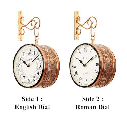 CRAFTEL Double Sided Station Wall Clock Multi-Layer Electroplated | English Roman Numerals | Aluminum Matte-Finish Dial Brass Body | Dial - 8 Inches, Rose Gold | 365 Days Warranty - Image 2