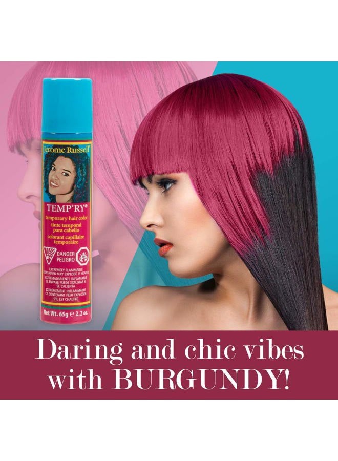 Jerome Russell Temporary Hair Color Spray, Burgundy - Intense Fast-Drying, Non-Sticky, Travel Size Hair Tint for Instant Vivid Color, 2.2 oz - Image 2