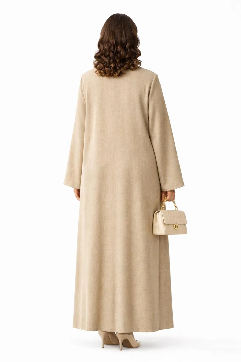 MSquare Fashion  Premium Bella Linen Blend Abaya I Elegant Front Button Design I Greige Color for Women | Best Price UAE