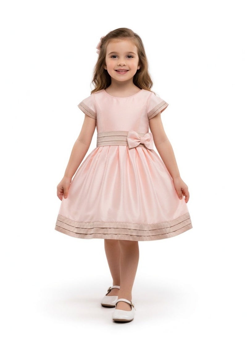 Queen STRIPY PEACH Girls Party Dress, Princess Dress Party Wear Wedding Evening Formal Pageant Dance Gown for Birthday Kid Girls Elegant - Image 1