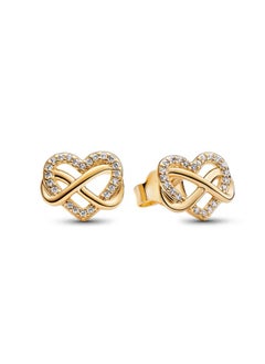 PANDORA Pandora Moments Women's Classic Cubic Zirconia Gold Sparkling Heart Eternal Symbol Earrings Birthday Gift 292667C01  - Image 1