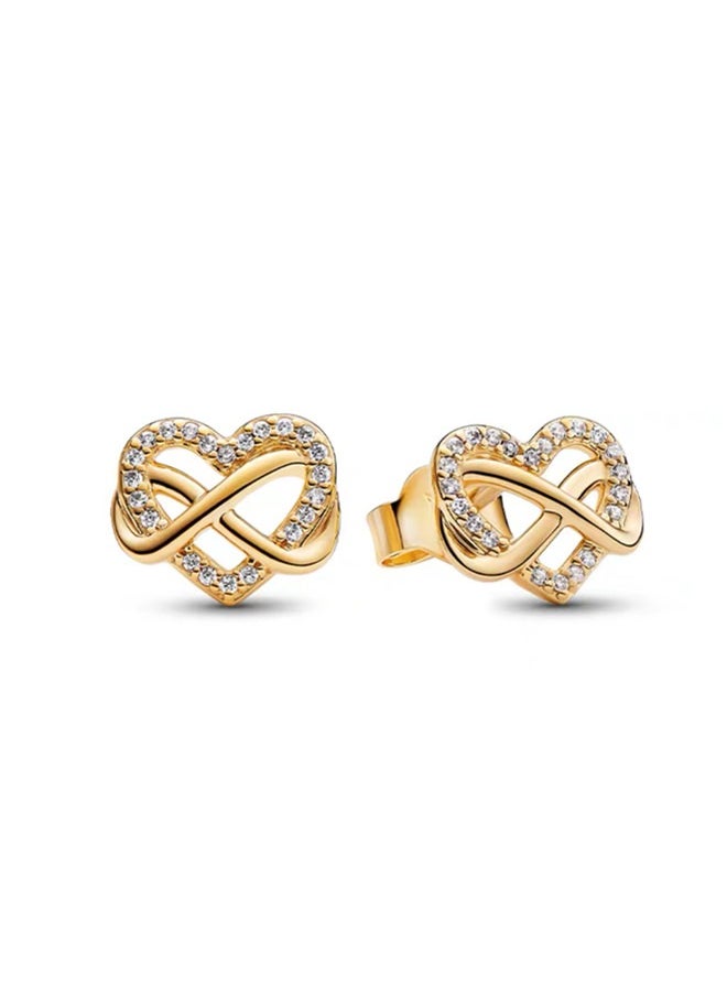 Pandora Violet Pandora Moments Women's Classic Cubic Zirconia Gold Sparkling Heart Eternal Symbol Earrings Birthday Gift 292667C01  - Image 1