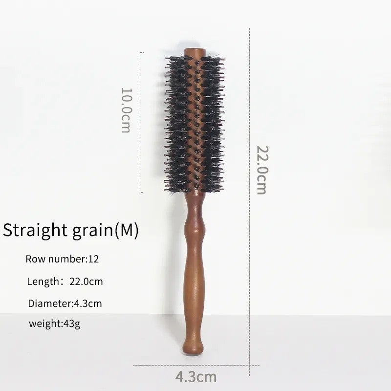 Y&D Professional Salon Haircut Round Hair Brush - Bristle & Nylon Mix, Wood Handle Barber Comb, Hairbrushes for Styling & Blow Drying - Image 1