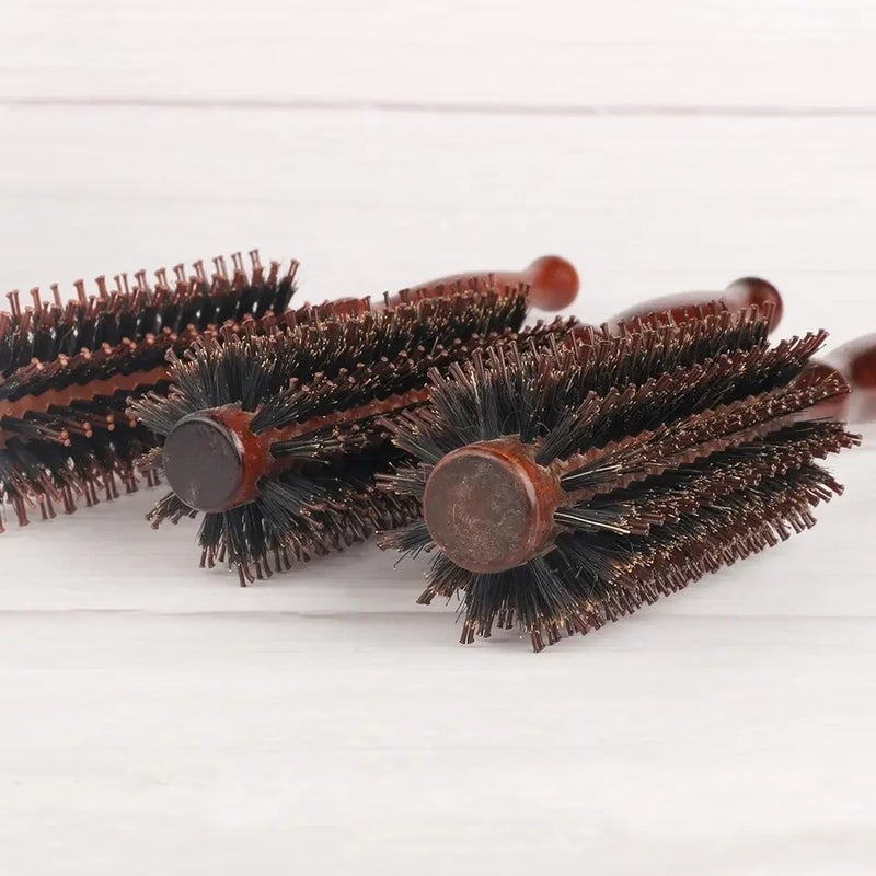 Y&D Professional Salon Haircut Round Hair Brush - Bristle & Nylon Mix, Wood Handle Barber Comb, Hairbrushes for Styling & Blow Drying - Image 3