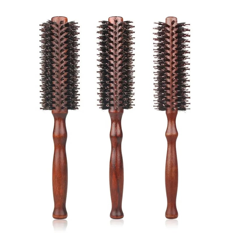 Y&D Professional Salon Haircut Round Hair Brush - Bristle & Nylon Mix, Wood Handle Barber Comb, Hairbrushes for Styling & Blow Drying - Image 2