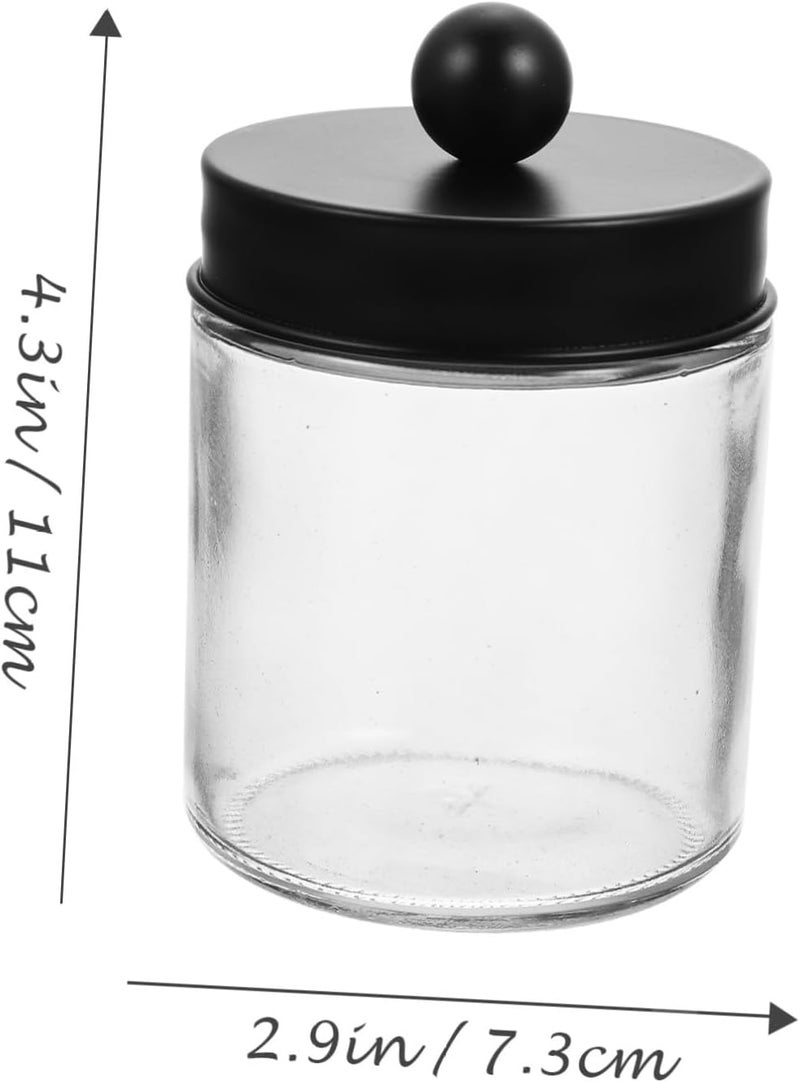TIDTALEO Glass Cotton Swab Holder and Apothecary Jar Set 3pcs Glass Canisters with Black Stainless Steel round Lids Bathroom Organizer for Cotton Pads - Image 2