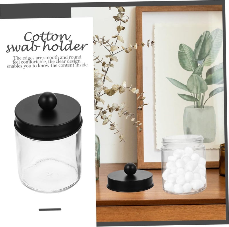 TIDTALEO Glass Cotton Swab Holder and Apothecary Jar Set 3pcs Glass Canisters with Black Stainless Steel round Lids Bathroom Organizer for Cotton Pads - Image 4
