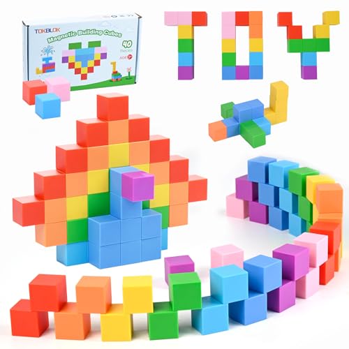 TOKBLOK Magnetic Blocks 40PCS Rainbow Magnetic Building Blocks for Kids Ages 3 4 5 6 Year Old Autism Montessori Sensory Magnet Cubes STEM Learning Educational Magnet Toys Gifts for Girls Boys - Image 1