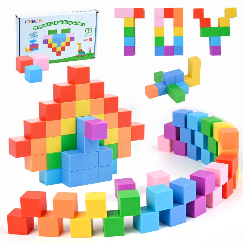 TOKBLOK Magnetic Blocks 40PCS Rainbow Magnetic Building Blocks for Kids Ages 3 4 5 6 Year Old Autism Montessori Sensory Magnet Cubes STEM Learning Educational Magnet Toys Gifts for Girls Boys - Image 3