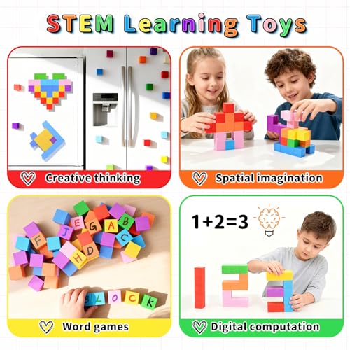 TOKBLOK Magnetic Blocks 40PCS Rainbow Magnetic Building Blocks for Kids Ages 3 4 5 6 Year Old Autism Montessori Sensory Magnet Cubes STEM Learning Educational Magnet Toys Gifts for Girls Boys - Image 5